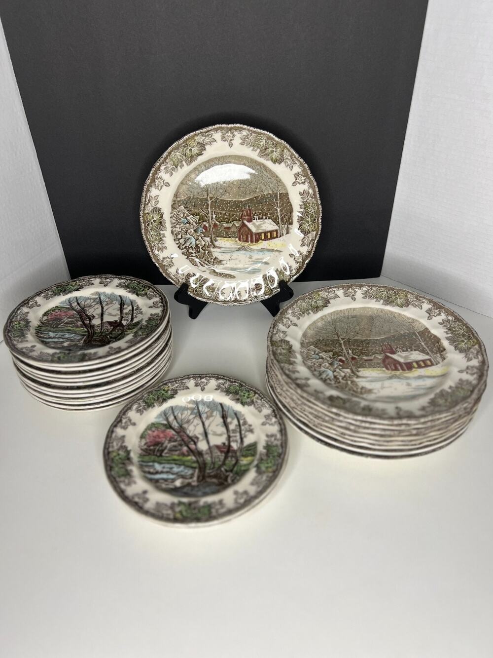 Vintage Friendly Village Johnson Brothers Dinner Plates Some WITH PAPER LABELS